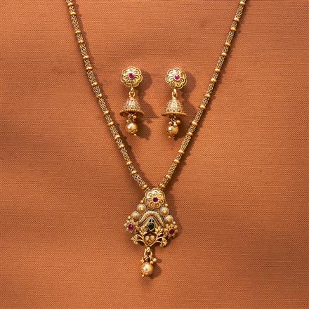 Antique Chain Pendant Set With Matte Gold Plating