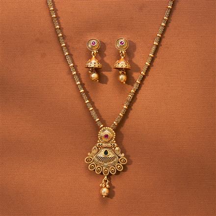 Antique Chain Pendant Set With Matte Gold Plating