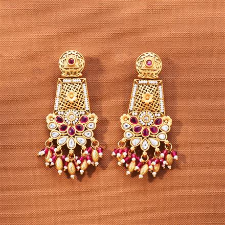 Antique Moti Earring With Matte Gold Plating