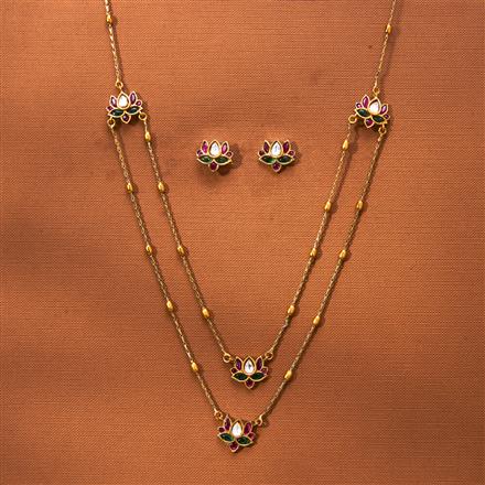 Antique Chain Pendant Set With Matte Gold Plating