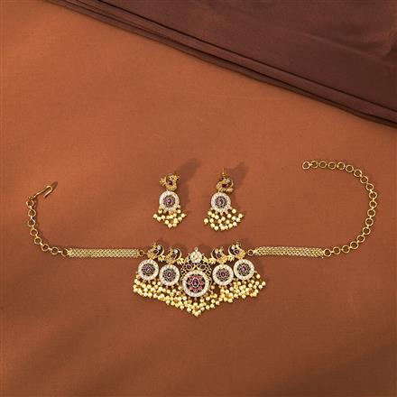 Antique Peacock Necklace With Matte Gold Plating