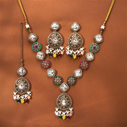 Antique Moti Necklace With Mehndi Plating