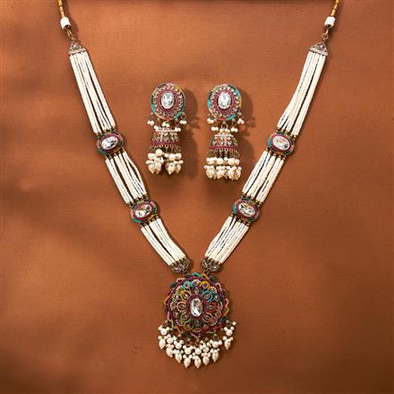 Antique Pearl Pendant Set With Mehndi Plating