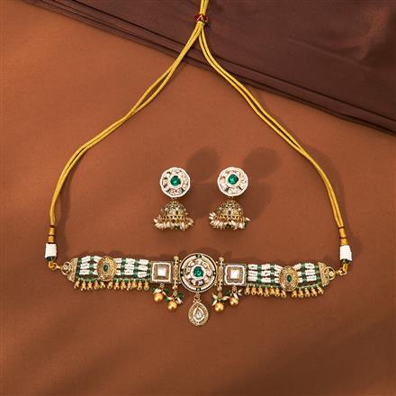 Antique Choker Necklace With Matte Gold Plating