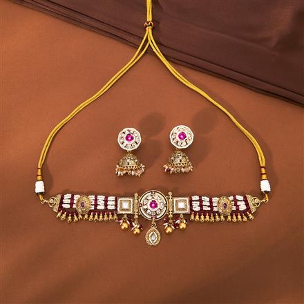 Antique Choker Necklace With Matte Gold Plating
