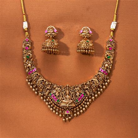 Antique South Indian Necklace With Matte Gold Plating