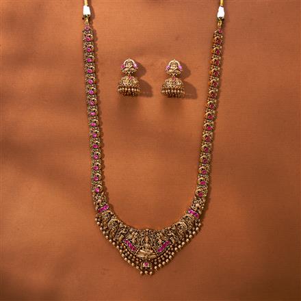 Antique Long Necklace With Matte Gold Plating