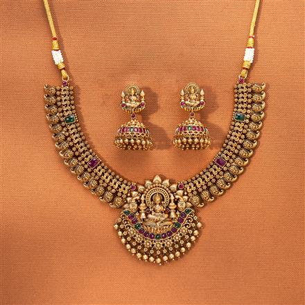 Antique South Indian Necklace Set With Matte Gold Plating