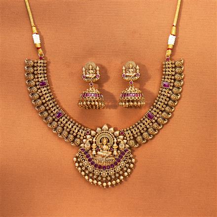 Antique South Indian Necklace Set With Matte Gold Plating