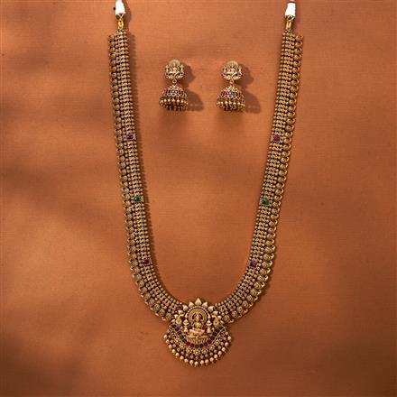 Antique Long Necklace With Matte Gold Plating