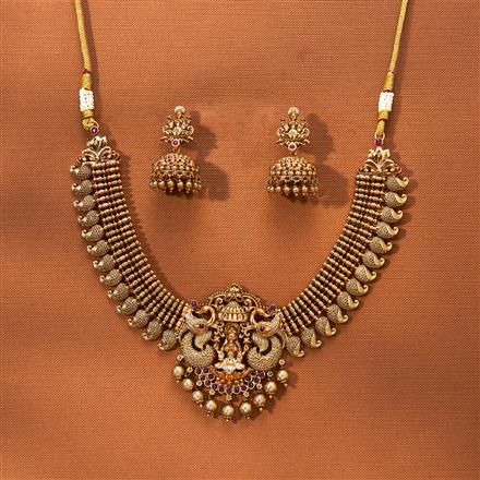 Antique Peacock Necklace With Matte Gold Plating