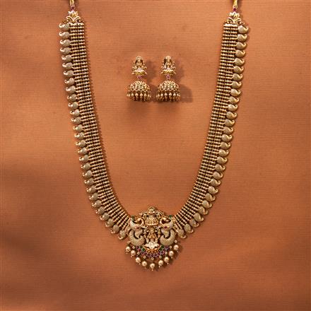 Antique Temple Necklace Set With Matte Gold Plating