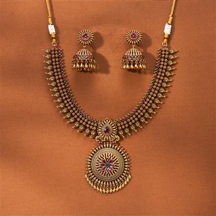 Antique South Indian Necklace With Matte Gold Plating