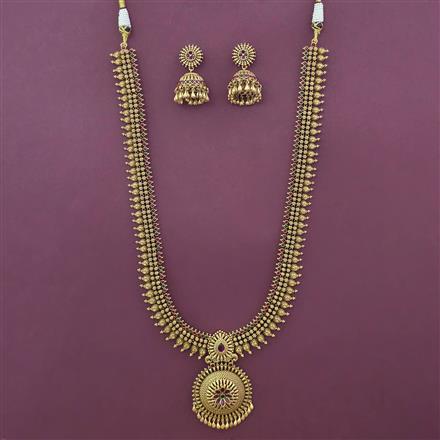 Antique Long Necklace with Matte Gold Plating