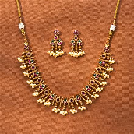 Antique Moti Necklace With Matte Gold Plating