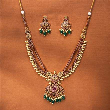 Antique Peacock Necklace With Matte Gold Plating