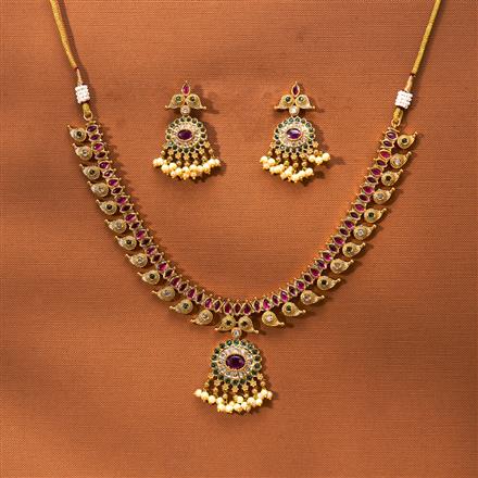 Antique South Indian Necklace With Matte Gold Plating