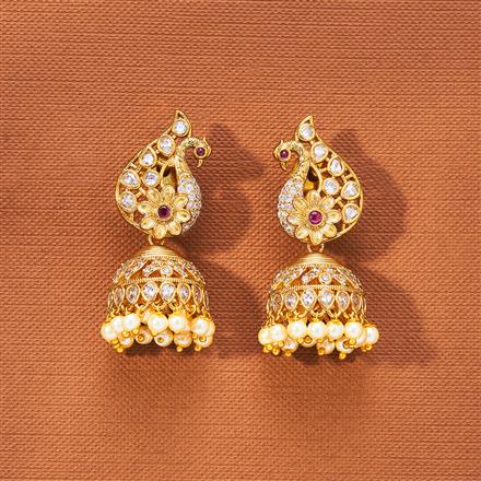 Antique Peacock Jhumki With Matte Gold Plating