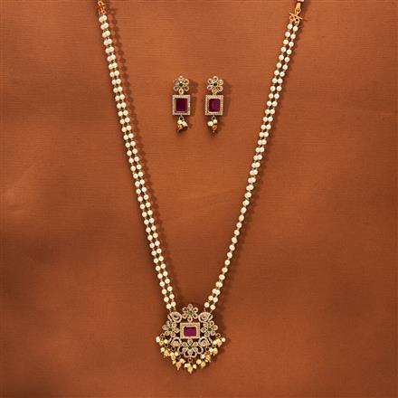 Antique Mala Pendant Set With Matte Gold Plating