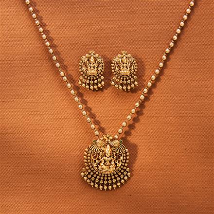 Antique Temple Pendant Set With Matte Gold Plating