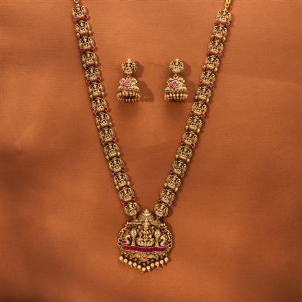 Antique Long Necklace With Matte Gold Plating