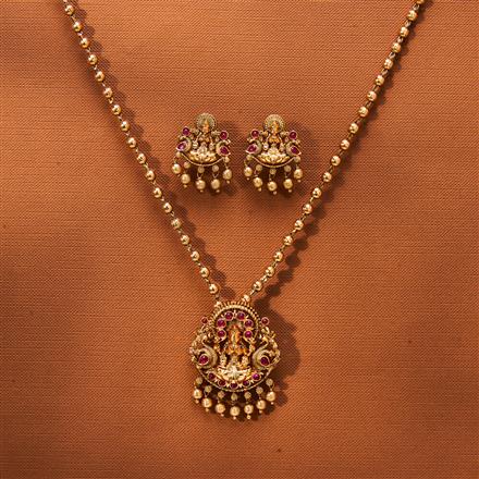 Antique Temple Pendant Set With Matte Gold Plating