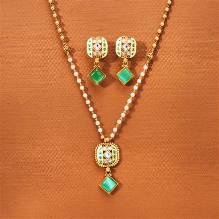 Antique Mala Pendant Set With Matte Gold Plating