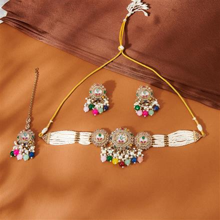 Antique Mother Of Pearl Necklace With Mehndi Plating