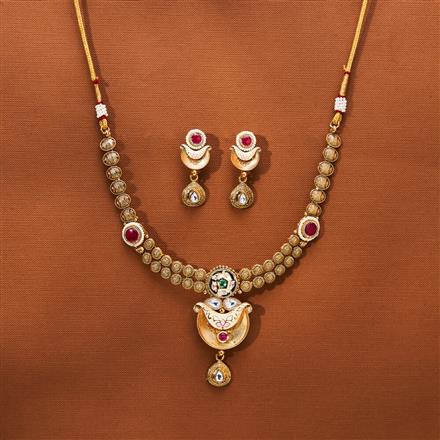 Antique Meenakari Necklace With Matte Gold Plating