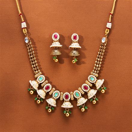 Antique Meenakari Necklace With Matte Gold Plating