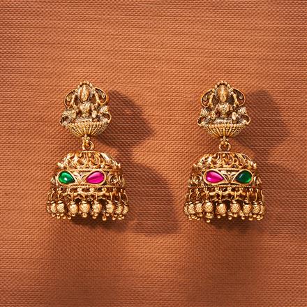 Antique Temple Jhumki With Matte Gold Plating