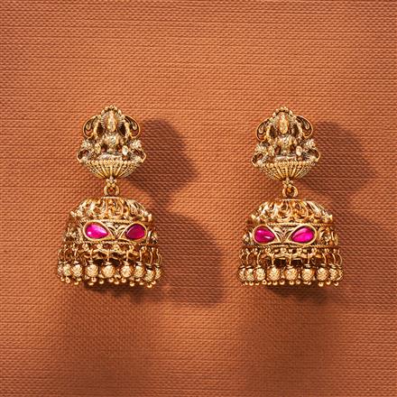 Antique Temple Jhumki With Matte Gold Plating