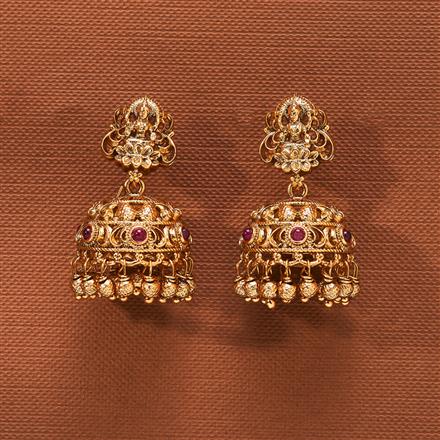 Antique Temple Jhumki With Matte Gold Plating
