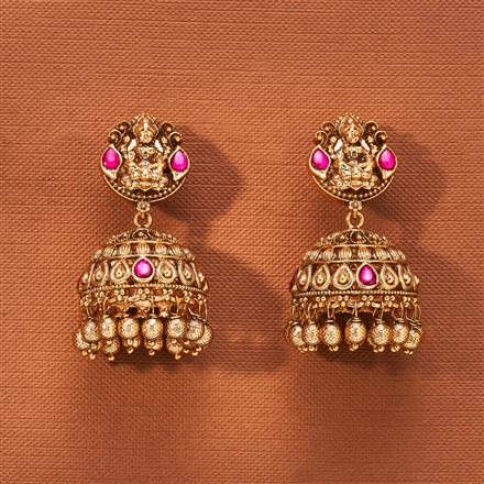 Antique Temple Jhumki With Matte Gold Plating