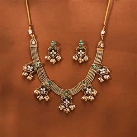 Antique Pearl Necklace With Matte Gold Plating