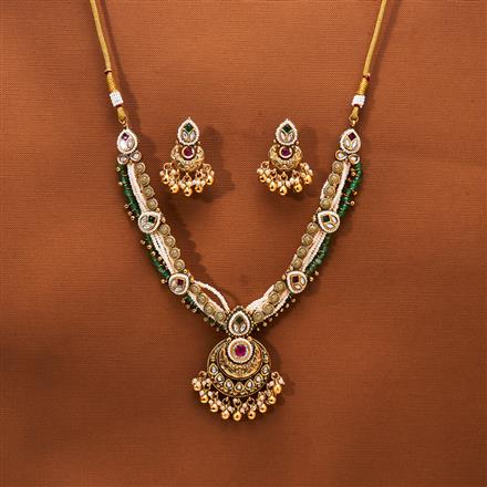 Antique Pearl Necklace With Matte Gold Plating