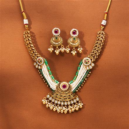 Antique Pearl Necklace With Matte Gold Plating