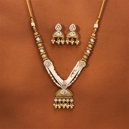 Antique Pearl Necklace With Matte Gold Plating