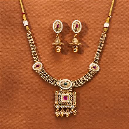 Antique Pearl Necklace With Matte Gold Plating