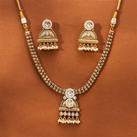 Antique Pearl Necklace With Matte Gold Plating