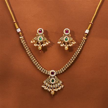 Antique Moti Necklace With Matte Gold Plating