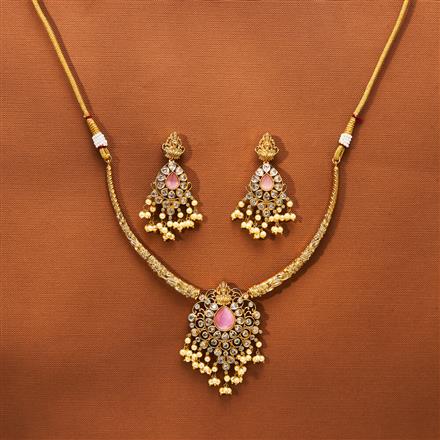 Antique Moti Necklace With Matte Gold Plating
