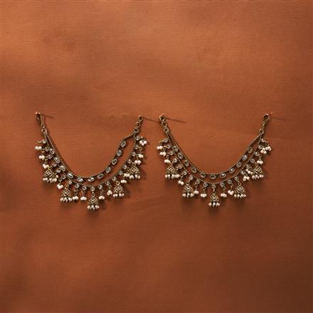 Antique Pearl Ear Chain With Mehndi Plating