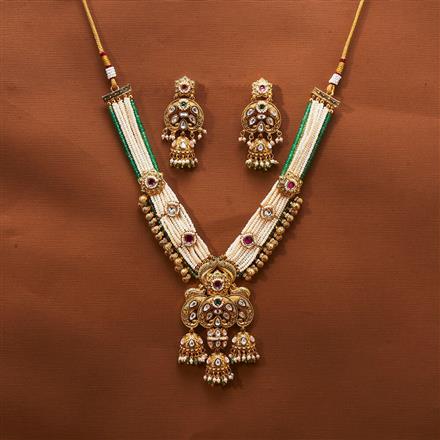 Antique Pearl Necklace With Matte Gold Plating