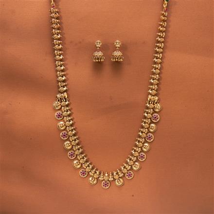Antique Long Necklace With Matte Gold Plating