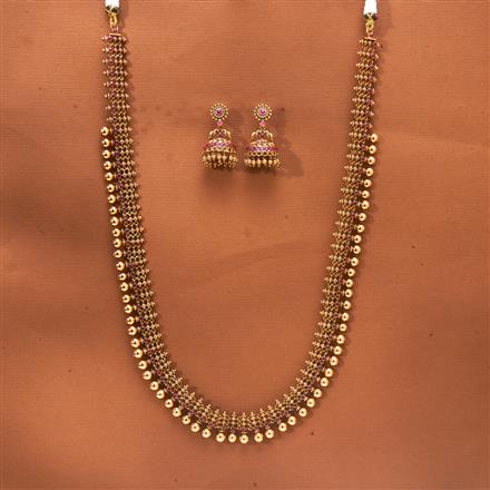 Antique Long Necklace With Matte Gold Plating