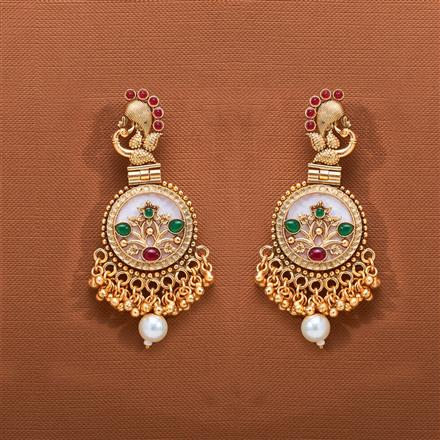 Antique Mother Of Pearl Earring With Matte Gold Plating