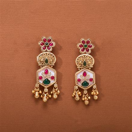 Antique Mother Of Pearl Earring With Matte Gold Plating