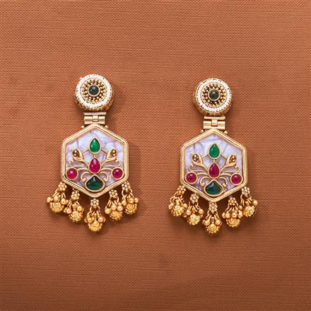 Antique Mother Of Pearl Earring With Matte Gold Plating