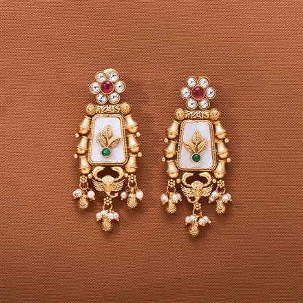 Antique Moti Earring With Matte Gold Plating